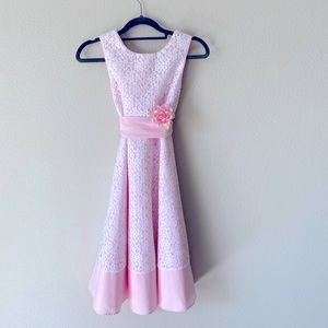 Girls Dress pink with white lace overlay